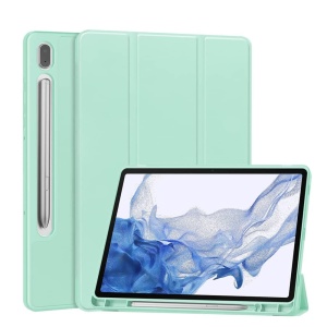 Husa tableta pentru Samsung Galaxy Tab A11 / A9, suport Pencil, functie Sleep/Wake, Flex Trifold, set cu sticker, Verde deschis