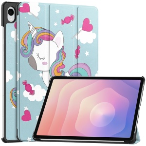 Husa tableta pentru Samsung Galaxy Tab S11, SKYDDAR INNOVATION, cu suport Multi-Unghi si functie Sleep/Wake, FoldPro, Unicorn, set cu sticker