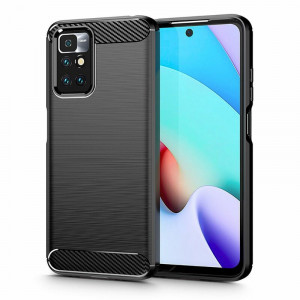 Husa Xiaomi Redmi 10 din silicon, Slim, cu textura Fibra Carbon - Negru