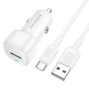Incarcator Auto 18W USB-A (QC/FCP/AFC) cu Cablu USB-A la USB-C Inclus Borofone BZ34, 12–24V, ABS, Alb