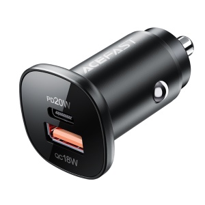 Incarcator Auto 38W, 1x Type-C + 1x USB, PD Fast Charging, LED Light, Design Compact, Acefast B1, Negru