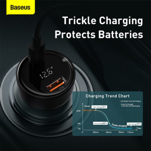 Incarcator Auto USB, Type-C, 100W, 5A + Cablu Type-C to Type-C - Baseus (TZCCZX-01) - Black - Img 5
