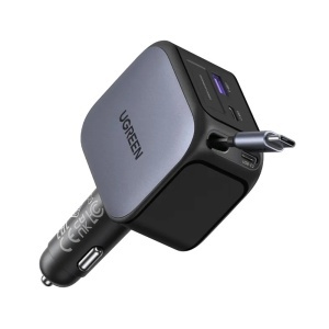 Incarcator pentru Masina, Cablu Retractabil USB-C, USB-C/A, 145W, 70cm, Ugreen EC604, Negru