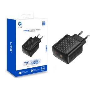 Incarcator pentru Priza GaN, 2x USB-C, 45W, Lito LC22, Negru