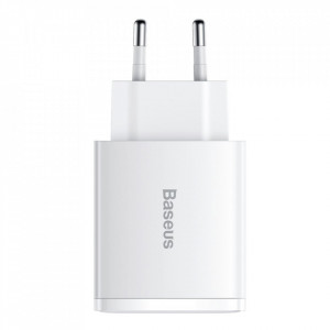Incarcator priza Compact, USB-C, PD, 30W si 2x USB-A, QC 3A, Baseus (CCXJ-E02) - Alb - Img 1