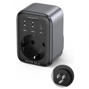 Incarcator Priza EU, 2x USB, Type-C la US, Fast Charging, 30W, Ugreen, Negru - Img 1