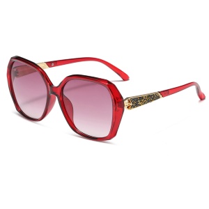 Ochelari de soare dama, protectie UV, rotunzi, Filtru UV 400, design rama (5599), set cu sticker, Rosu