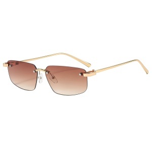 Ochelari de Soare Unisex, Protectie UV, Fara Margini, Stil Rectangular, set cu sticker, Model S098, Auriu