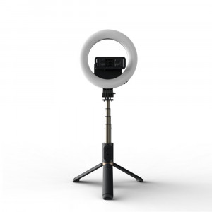 Selfie stick cu trepied si Ring LED, dimensiune 80cm, telecomanda Bluetooth, Skyddar Self - Negru - Img 3