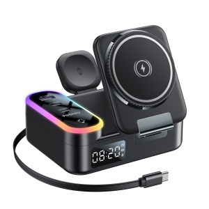 Statie de incarcare wireless, 8 in 1, MagSafe, 65W, Cablu retractabil, Yesido, Negru - Img 1