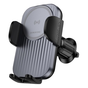 Suport Auto cu Incarcare Wireless 15W Borofone BH221 Path, Prindere Sigura, Fast Charge, Negru Metal Grey