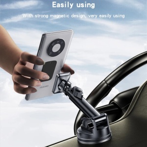 Suport auto telefon, Magnetic, Brat telescopic, Ventuza, 6 Magneti N52, Yesido, Negru - Img 4
