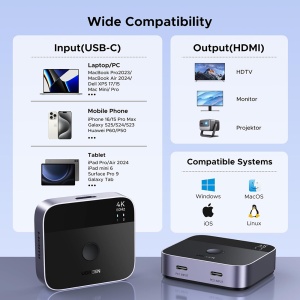 USB-C Switch 2In 1Out, 4K@60Hz, Ugreen AW502 - Gri - Img 7