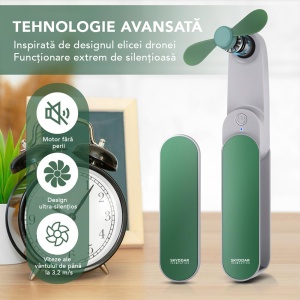 Ventilator Portabil Mini, de Poseta, de Birou, de Mana, Silentios, Pliabil, 1200mAh, SKDR NiniFan - Verde - Img 2