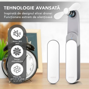 Ventilator Portabil Mini, de Poseta, de Birou, de Mana, Silentios, Pliabil, 1200mAh, SKDR NiniFan - Alb - Img 4