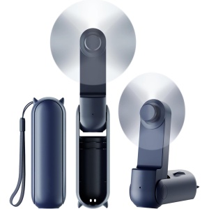 Ventilator Ultra Portabil 3 in 1, De Mână, De Birou, De Gât, 3 Trepte Viteza, Pliabil cu baterie Portabila 2000mAh, Autonomie 20h, SKDR AirMini - Albastru