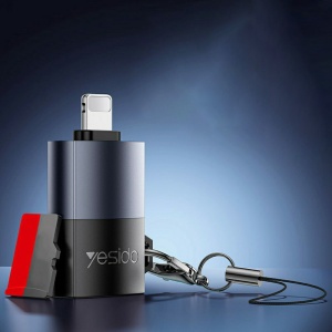 Adaptor Lightning la MicroSD, Card Reader TF, 480Mbps, Aliaj Aluminiu, Yesido, Gri - Img 3