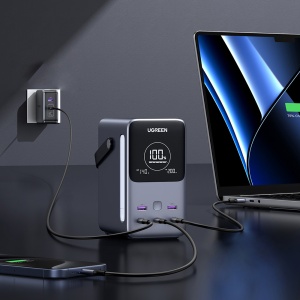 Baterie Externa cu Display Digital, 48000mAh, 2x USB, 3x Type-C, 300W, QC, PD, 5V/3A, Ugreen PB770 - Gri - Img 3