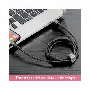 Cablu de date USB la Lightning, 2.4A, 1m, Baseus - Gri Negru - Img 7
