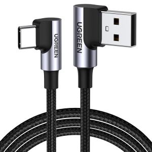 Cablu de Date USB la Type-C, 18W, 3A, 2m, Ugreen Right Angle US176 - Space Gray