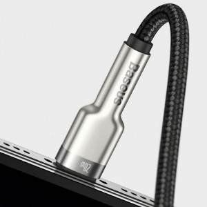 Cablu Type-C to Lightning, Fast Charging PD20W, 480Mbps, 2.4A, 1m - Baseus Cafule Series Metal (CATLJK-A01) - Black - Img 2