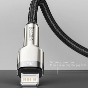 Cablu USB la Lightning, 2.4A, 480Mbps, 25cm - Baseus Cafule Series Metal (CALJK-01) - Black - Img 4