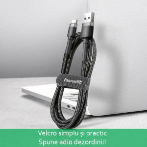 Cablue de date USB la Type-C, 2A, 2m, Cafule Baseus (CATKLF-C91) - Rosu Negru - Img 5