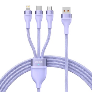 Cablue de Incarcare / Date 3in1 USB la Type-C, Lightning, Micro-USB, 66W, 1.2m, Baseus, Flash Series 2, Mov