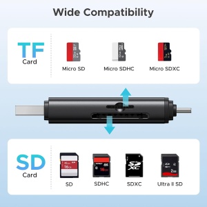 Card Reader Type-C/USB la USB, SD/TF Card, 312MB/s, Ugreen CM803, Negru - Img 6