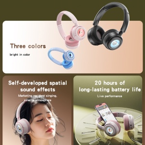 Casti wireless copii, Bluetooth 5.3, RGB, 500mAh, Jack 3.5mm, Yesido, Negru - Img 4