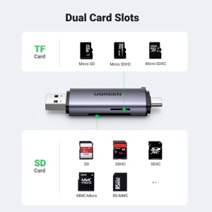 Cititor de Carduri USB/USB-C la SD/TF Card, Plug & Play, 5Gb/s, 2TB, Ugreen CM185 - Gri - Img 7
