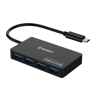 Docking Station USB-C 4in1 – 4x USB 3.0, SKYDDAR INNOVATION, Transfer Ultra Rapid, Plug & Play, QuantumNode H16, set cu sticker, Negru
