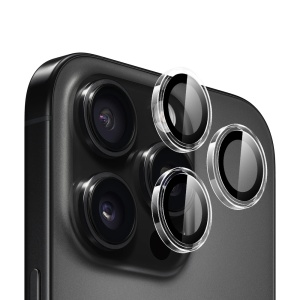 Folie camera pentru iPhone 16 Pro / 16 Pro Max, Blueo, Sticla Securizata, Ultra HD, Original Metal Frame Lens Protector, Set de 3, Negru
