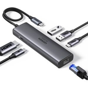 Hub Type-C la 2x USB3.2, 2x Type-C, HDMI, RJ45, PD100W, 10Gbps, 1000Mbps, Ugreen, Gri