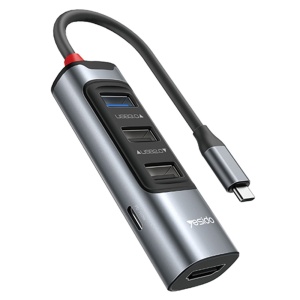 Hub, USB-C la HDMI 4K, 3x USB, PD 100W, Yesido, Gri