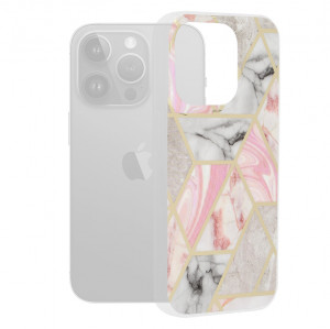 Husa iPhone 15 Pro Marble Series, Techsuit - Pink Hex - Img 7