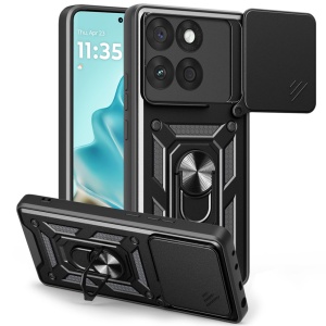 Husa Motorola Edge 60 Fusion cu Inel Magnetic, protectie camera, set cu sticker, CamShield, Negru