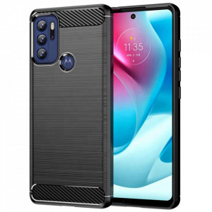 Husa Motorola Moto G60s din silicon, Slim, cu textura Fibra Carbon - Negru