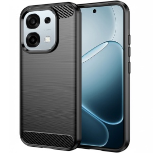 Husa Oppo A6 Pro 5G din Silicon Slim, cu textura Fibra Carbon, set cu sticker, Carbon Silicone, Negru
