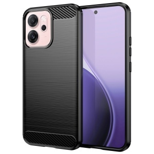 Husa Oppo Reno14 F din Silicon Slim, cu textura Fibra Carbon, set cu sticker, Carbon Silicone, Negru