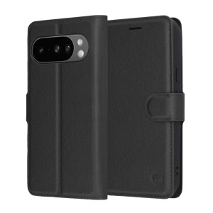 Husa pentru Google Pixel 10 Pro XL, SKYDDAR INNOVATION, Leather Wallet, tip Carte, cu Portofel Interior, Finisaje Premium, Negru, set cu sticker