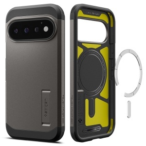 Husa pentru Google Pixel 11 Pro, Antisoc, Spigen Tough Armor MagSafe, Cenusiu
