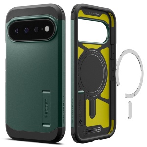Husa pentru Google Pixel 11 Pro XL, Antisoc, Spigen Tough Armor MagSafe, Verde