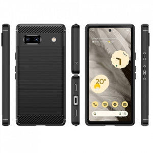 Husa pentru Google Pixel 7a din silicon, SLIM, cu textură Fibra Carbon Skyddar - Negru - Img 2