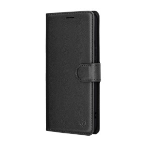 Husa pentru Honor Magic8 Lite, SKYDDAR INNOVATION, Leather Folio tip Carte, cu Portofel Interior, Finisaje Premium, set cu sticker, Negru - Img 4