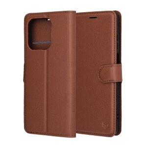 Husa pentru Honor X5c Plus, SKYDDAR INNOVATION, Leather Folio tip Carte, cu Portofel Interior, Finisaje Premium, set cu sticker, Maro - Img 6