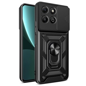 Husa pentru Honor X6b, SKYDDAR INNOVATION, CamShield, Inel magnetic, set cu sticker, Negru