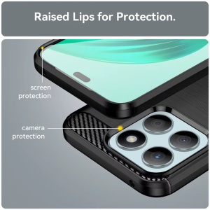 Husa pentru Honor X8c, SKYDDAR INNOVATION, Carbon Silicone, din Silicon Premium, Slim, cu textura Fibra Carbon, Albastru, set cu sticker - Img 3