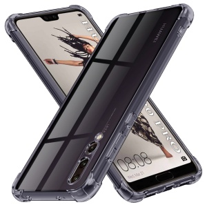 Husa pentru Huawei P20 Pro, SKYDDAR INNOVATION, Shockproof Clear Silicone, Silicon Slim, set cu sticker, Fumuriu