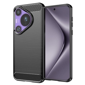 Husa pentru Huawei Pura 70 Pro, , din Silicon Slim, cu textura Fibra Carbon, Skyddar Carbon Silicone, set cu sticker, Negru